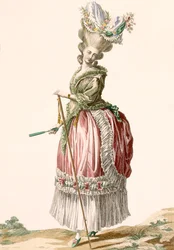 デュパンが刻印した地方風のレディースウォーキングガウン、「Galeries des Modes et Costumes Francais」のプレートno.17、c.1778-87